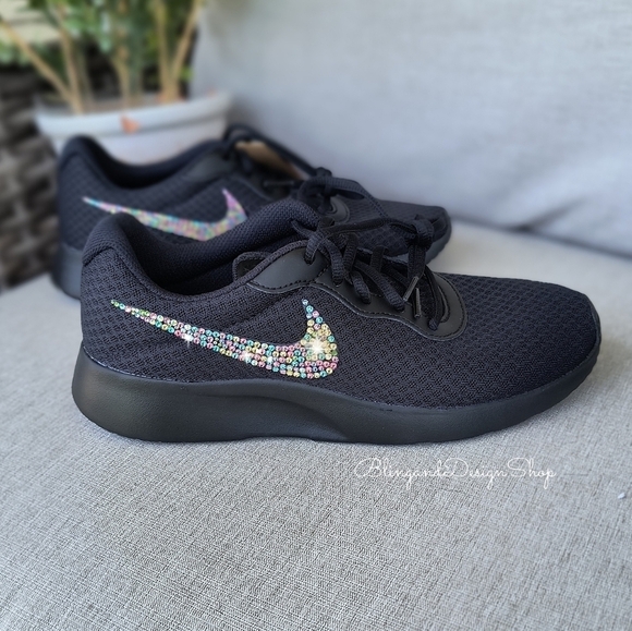 Womens Nike Black Tanjun Shoe Customized with Swarovski Crystal Rhinestones - Picture 7 of 9